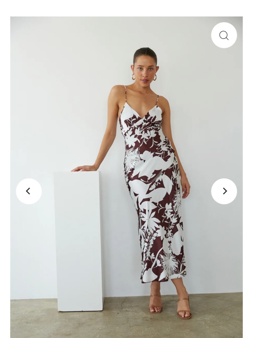 American Threads White and Brown Floral Slip Midi Dress